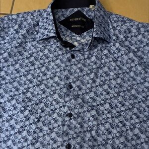 🔥5 for 20🔥 Silver Stone Blue Patterned Men's Shirt L
